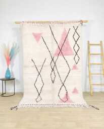 Pink Triangle Moroccan Rug, Abstract Geometric Berber Shag, Handmade Wool Carpet, Large Area Boho Modern Floor Mat