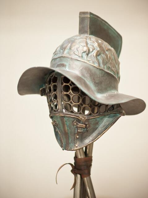 Ancient Pompeii Gladiator Helmet Replica Bronze Finish Sculpture - image 1