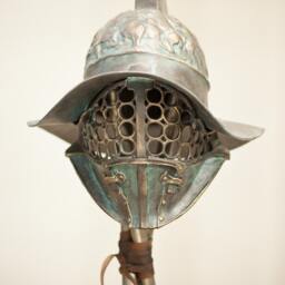 Ancient Pompeii Gladiator Helmet Replica Bronze Finish Sculpture - thumbnail 3