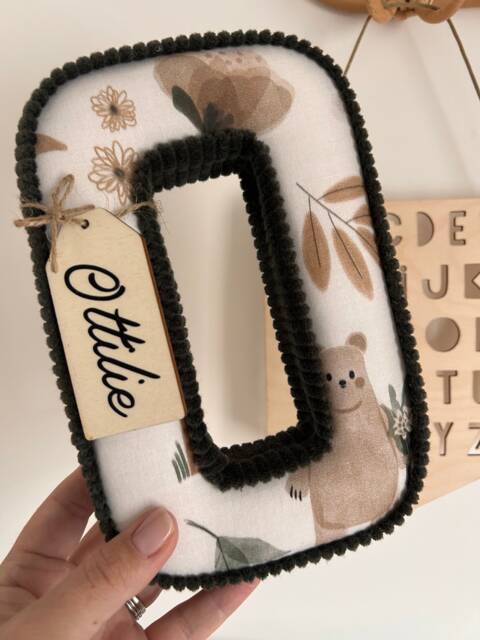 Personalised Woodland Themed Fabric Letters With Wooden Name Plaque Swing Tag - image 1