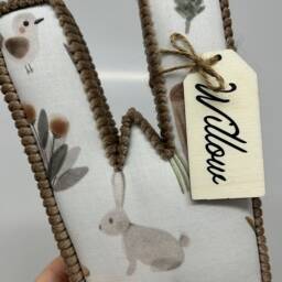 Personalised Woodland Themed Fabric Letters With Wooden Name Plaque Swing Tag - thumbnail 2