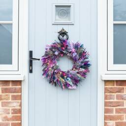Dried Flower Christmas Wreath, Made With Deep Purples & Golds. A Contemporary Alternative Festive Door Wreath From Florence Flowers - thumbnail 3