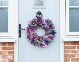Dried Flower Christmas Wreath, Made With Deep Purples & Golds. A Contemporary Alternative Festive Door Wreath From Florence Flowers - thumbnail 1