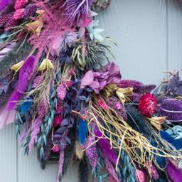 Dried Flower Christmas Wreath, Made With Deep Purples & Golds. A Contemporary Alternative Festive Door Wreath From Florence Flowers - thumbnail 2
