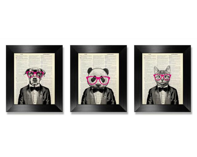 Groomsmen Gift, Unique Gift For Men, Idea, Dog Wall Art, Cat Panda Art Print Set Of 3 Prints, Cool