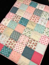 Bunny Rabbit Pink Green Floral Metallic Baby Crib Quilt, Easter Bunny, Minky, Girl Woodland Blanket, Ready To Ship