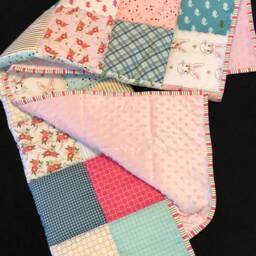 Bunny Rabbit Pink Green Floral Metallic Baby Crib Quilt, Easter Bunny, Minky, Girl Woodland Blanket, Ready To Ship - thumbnail 3