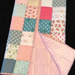 Bunny Rabbit Pink Green Floral Metallic Baby Crib Quilt, Easter Bunny, Minky, Girl Woodland Blanket, Ready To Ship - thumbnail 2