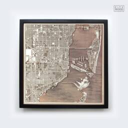 Laser Cut Miami Wood Map - Framed 3D Minimalist Wall Art - thumbnail 1