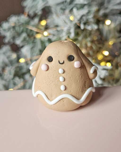 Gingerbread Ghost - Handmade Polymer Clay Figurine, Keychain Or Charm, Christmas Decor, Plant Pot Accessory, Trinket Shelf - image 1