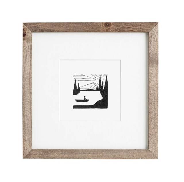 Georgia No. 1, Lake Print, Fishing Black & White Art, Minimal Horizon, Tiny Prints, 4x4 Minimalist Illustration - image 1