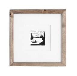 Georgia No. 1, Lake Print, Fishing Black & White Art, Minimal Horizon, Tiny Prints, 4x4 Minimalist Illustration - thumbnail 1