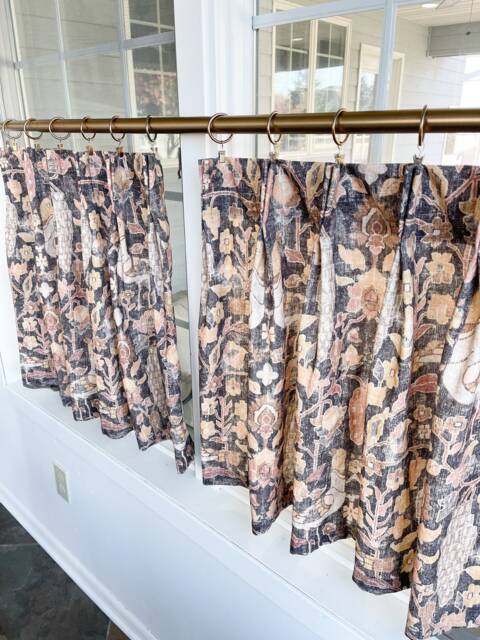Pleated Cafe Curtain Vintage Botanical Print, Earthy Tones - image 1