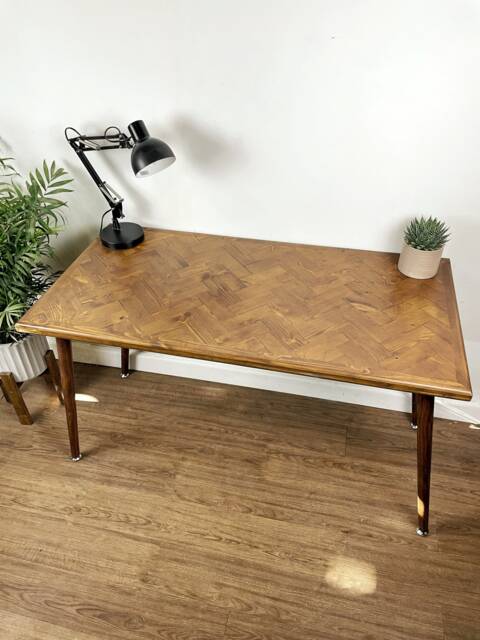 Bespoke Handmade Wooden Table/Desk. 120 X 60, Herringbone Pattern, Tapered Wood Legs. Natural, Light, , Medium, Dark Hipster Any Size - image 1