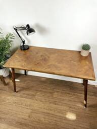 Bespoke Handmade Wooden Table/Desk. 120 X 60, Herringbone Pattern, Tapered Wood Legs. Natural, Light, , Medium, Dark Hipster Any Size - thumbnail 1