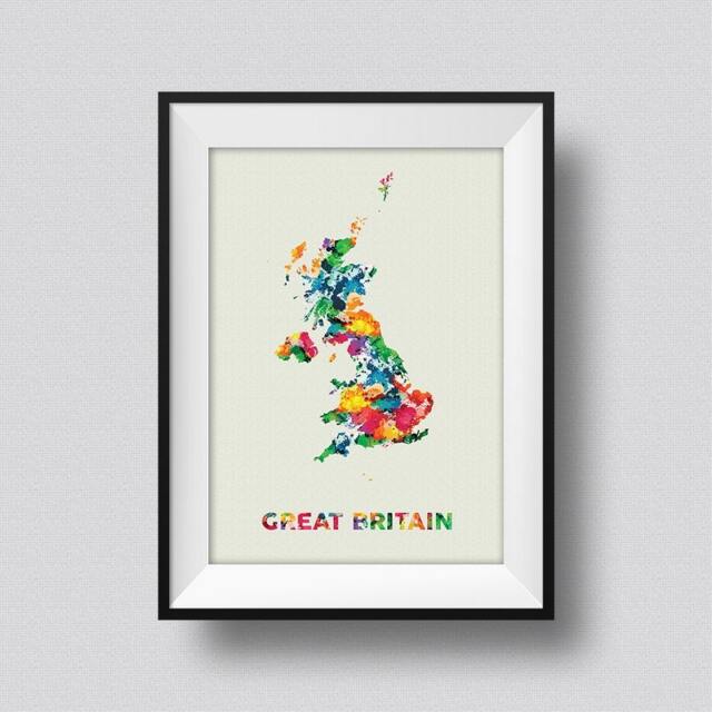 Great Britain Watercolor Map Art Print United Kingdom Poster Canvas