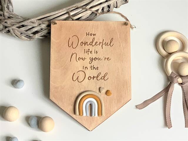Rainbow Nursery Decor, Wooden Decoration, New Baby Gift, How Wonderful Life Is, Neutral Nursery Decor, Shower Gift - image 1