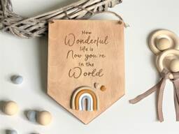 Rainbow Nursery Decor, Wooden Decoration, New Baby Gift, How Wonderful Life Is, Neutral Nursery Decor, Shower Gift - thumbnail 1