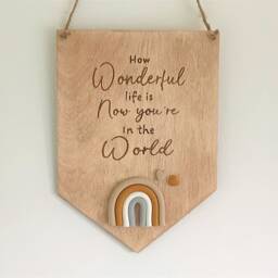 Rainbow Nursery Decor, Wooden Decoration, New Baby Gift, How Wonderful Life Is, Neutral Nursery Decor, Shower Gift - thumbnail 2