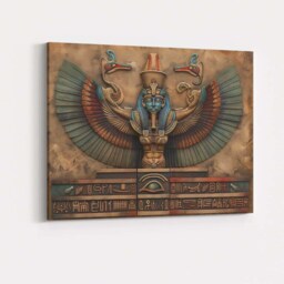 Ancient Egyptian Winged Goddess Stone Relief Hieroglyphic Artwork Canvas Wall Art Print Decor Picture Ready To Hang - thumbnail 4
