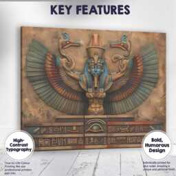 Ancient Egyptian Winged Goddess Stone Relief Hieroglyphic Artwork Canvas Wall Art Print Decor Picture Ready To Hang