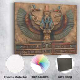 Ancient Egyptian Winged Goddess Stone Relief Hieroglyphic Artwork Canvas Wall Art Print Decor Picture Ready To Hang - thumbnail 2