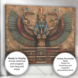 Ancient Egyptian Winged Goddess Stone Relief Hieroglyphic Artwork Canvas Wall Art Print Decor Picture Ready To Hang - thumbnail 3