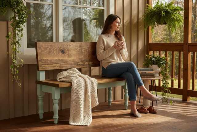 Rustic Wood Entryway Bench - Farmhouse Style Seating Porch Or Mudroom - image 1