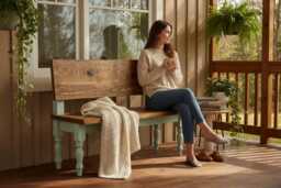 Rustic Wood Entryway Bench - Farmhouse Style Seating Porch Or Mudroom - thumbnail 1