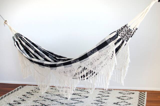 Luxury Hammock With Macrame Cotton Double White & Black - image 1
