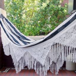 Luxury Hammock With Macrame Cotton Double White & Black - thumbnail 2
