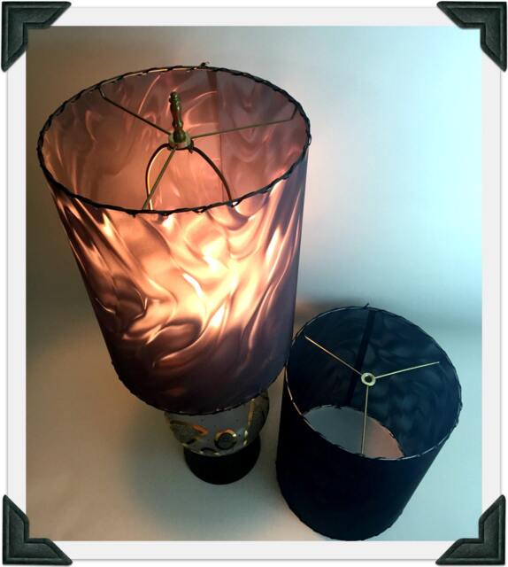 Mcm Drum Lampshades/Black, Retro Modern Decor Pair - image 1