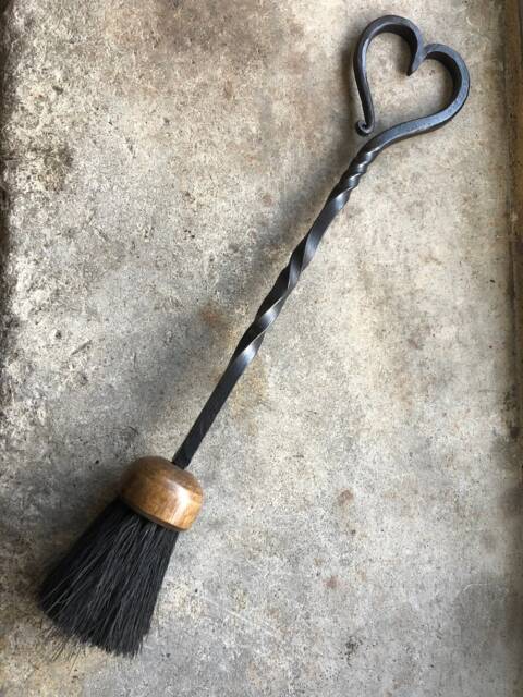 Heart Topped Broom Brush Fire Tool For Fireplace Or Woodburner, Blacksmith Made - image 1