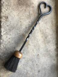 Heart Topped Broom Brush Fire Tool For Fireplace Or Woodburner, Blacksmith Made - thumbnail 1