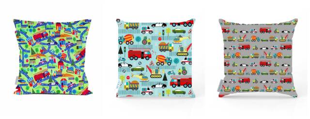 Transport Cushion Cover Blue Pillow Cover, Transportation Nursery Decor Boy Cushion, Vehicle Bedroom Cushions, Truck - image 1
