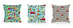 Transport Cushion Cover Blue Pillow Cover, Transportation Nursery Decor Boy Cushion, Vehicle Bedroom Cushions, Truck - thumbnail 1