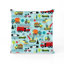 Transport Cushion Cover Blue Pillow Cover, Transportation Nursery Decor Boy Cushion, Vehicle Bedroom Cushions, Truck - thumbnail 2