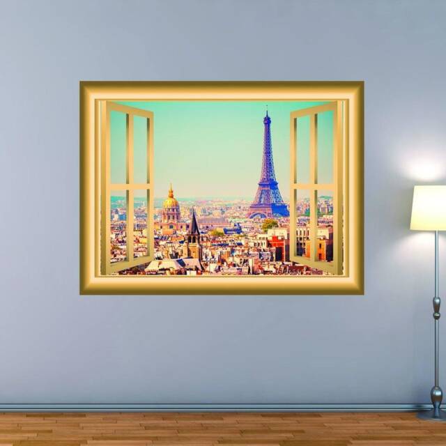 Paris City View Vinyl Window Frame Eiffel Tower 3D Wall Art Vwaq-Nw6 - image 1