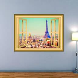Paris City View Vinyl Window Frame Eiffel Tower 3D Wall Art Vwaq-Nw6 - thumbnail 1