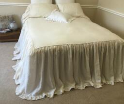 Cream Bedspread With Cinderella Ruffles Hem, Available in Queen, King, Cream Bedding, Linen - thumbnail 1