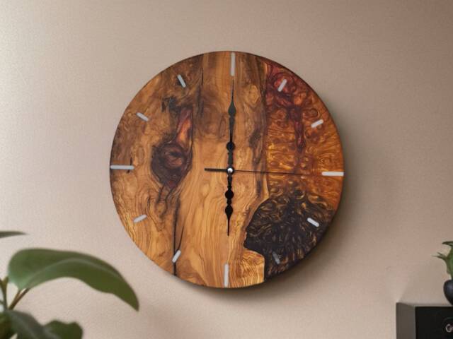 Custom Resin & Olive Wood Wall Clock Personalized Home Decor - image 1