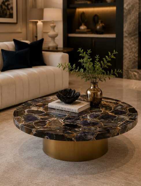 Black Agate Tabletop Round Crystal Slab Custom Stone Counter Top - image 1