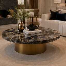 Black Agate Tabletop Round Crystal Slab Custom Stone Counter Top - thumbnail 2