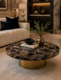 Black Agate Tabletop Round Crystal Slab Custom Stone Counter Top