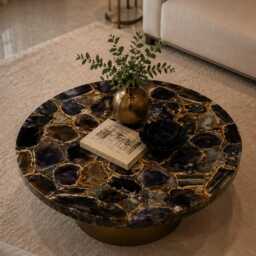 Black Agate Tabletop Round Crystal Slab Custom Stone Counter Top - thumbnail 3