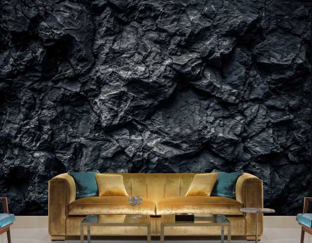 Wallpaper, 3D Black Rock, Realistic Stone Wall Mural, Peel & Stick - image 1
