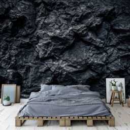 Wallpaper, 3D Black Rock, Realistic Stone Wall Mural, Peel & Stick - thumbnail 3