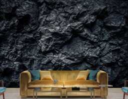Wallpaper, 3D Black Rock, Realistic Stone Wall Mural, Peel & Stick - thumbnail 1