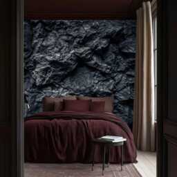Wallpaper, 3D Black Rock, Realistic Stone Wall Mural, Peel & Stick - thumbnail 2