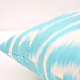 Aqua Ikat Pillow Cover, Handmade Cotton Cushion - 20x20 In - thumbnail 3